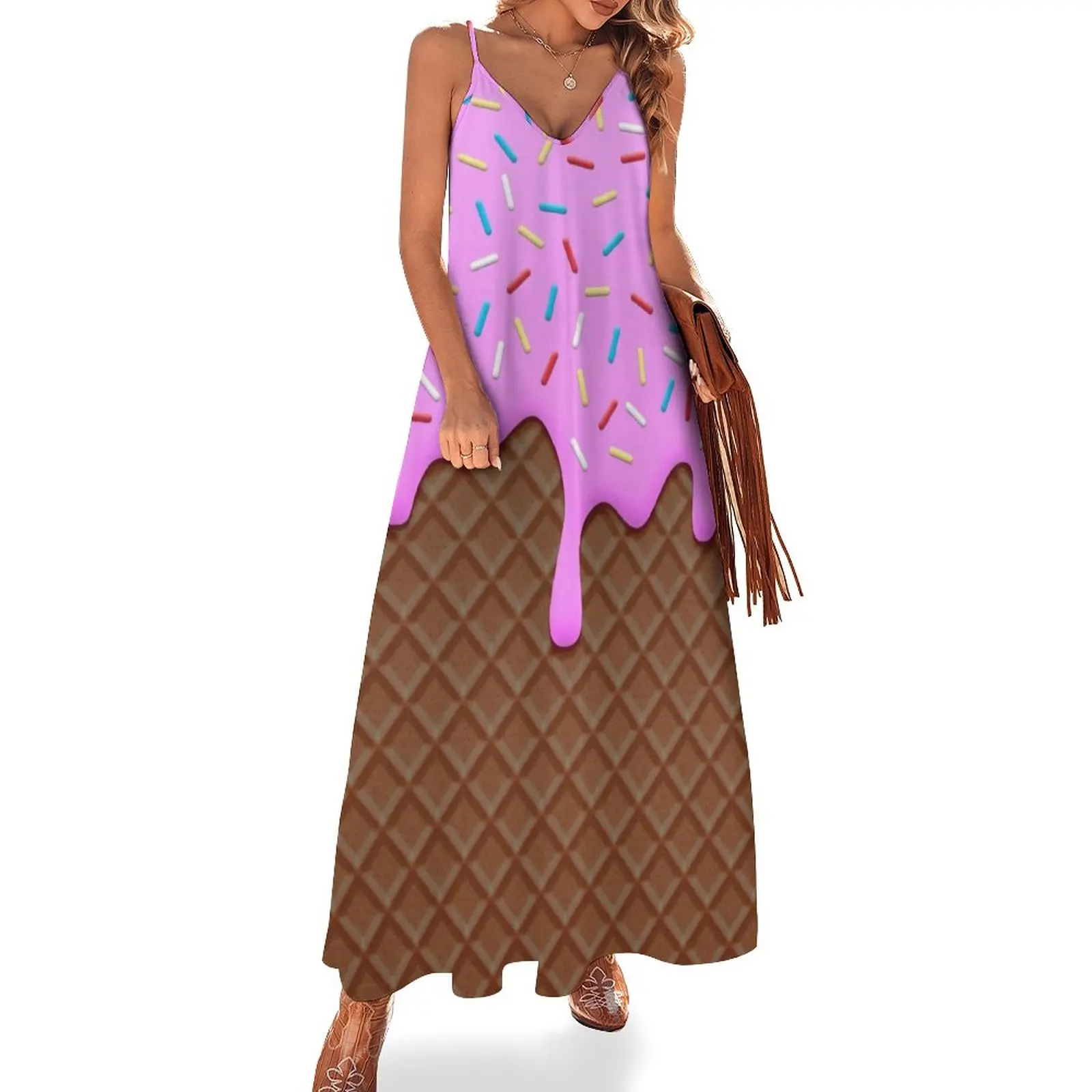 Chocolate and Strawberry Icecream Sleeveless Dress dresses for women 2023 luxury designer party women evening dress