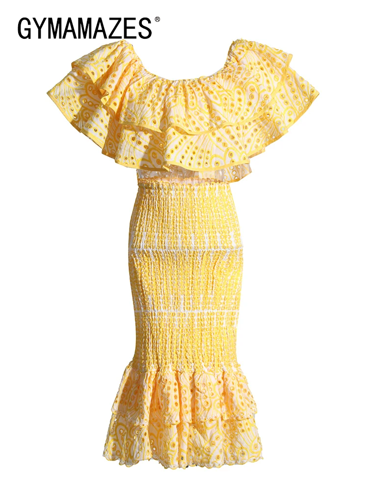 

GYMAMAZES Hit Color Two Piece Sets For Women Skew Collar Sleeveless Tops High Waist Skirts Summer Set Female Fashion Clothing