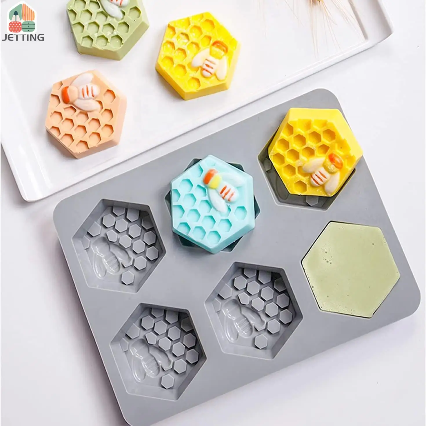 1pc Honey Bee Silicone Soap Mold diy Handmade Craft 3D Soap Mold Silicone Rectangular 6 Forms Molds For Making