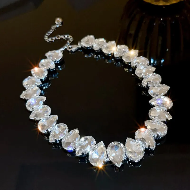 Sb218ff9ac86d44bfa71b0312e0a5fe21B Colorful Rhinestone Crystal Necklace For Women Luxury Fashion Water Drop Choker Necklaces for Party Wedding Bridal Jewelry Mallzona