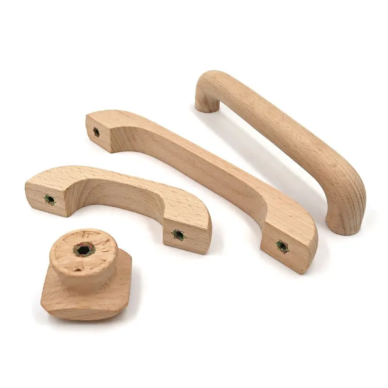 Tirador de armario de cocina, pomos de madera maciza para puerta de muebles, armario