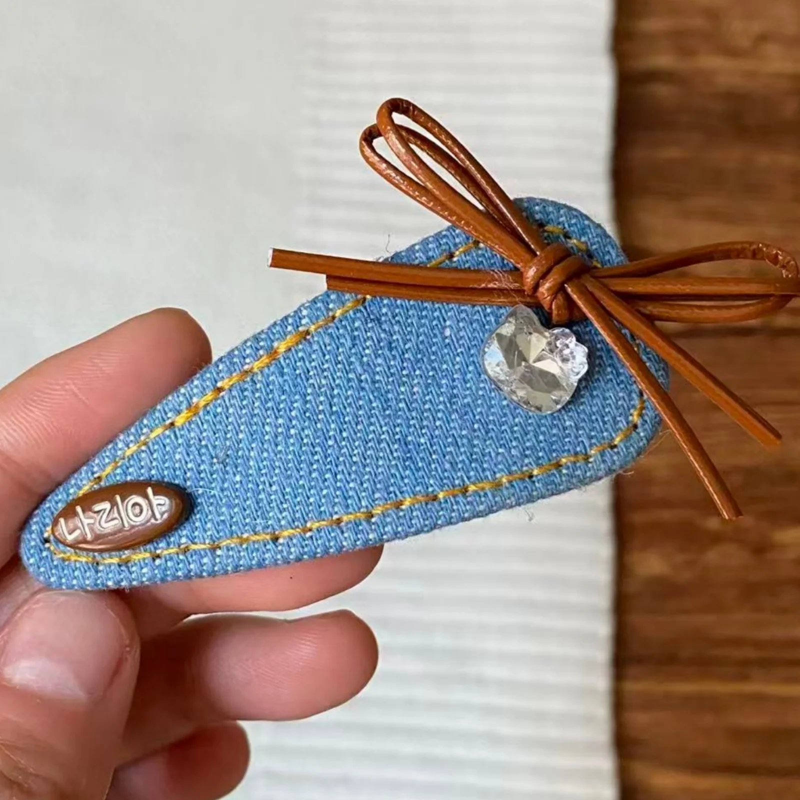 1PC Denim Hair Clips, Cute Bear & Bow Decor, Rhinestone Embellished, Trendy Hair Accessories for Girls，Korean Style