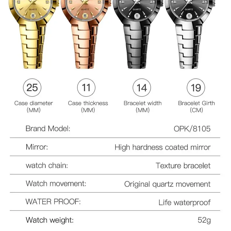 OPK Gold Couple Watch Pair for Men Women Stainless Steel Strap Waterproof Luminous Calendar Wrist watch for Couple quartz watch digital watch digital wristwatch fashion couple watches waterproof wristwatch