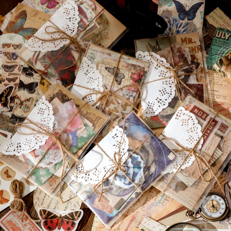 Vintage DIY Scrapbooking Material Paper 80Pcs Set for Journaling Scrapbook Embellishment Supplies Decorative Stationery Sticker