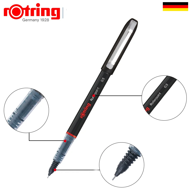 Rollerball Gel Ink Pen German Rotring Straight Liquid 0.5 0.7mm Black Blue Ink Signature Daily Needle Tip Writing for Office