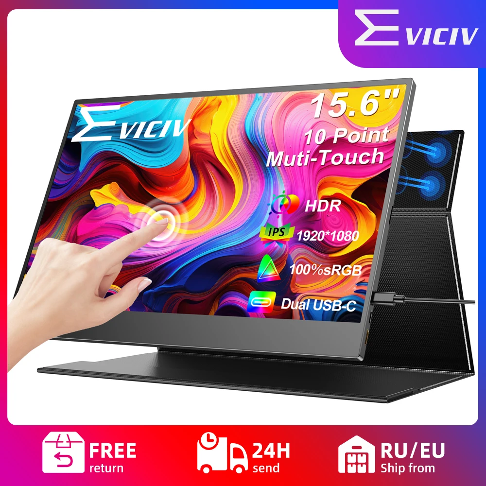 EVICIV 15.6 inch Touchscreen Portable Monitor Ultrathin 1080P FHD HDR USB-C Laptop Touch Dispaly for PC Phone Xbox CCTV Camera