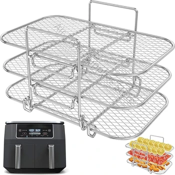 3-Layer Air Fryer Rack Stainless Steel BBQ Grilling Rack Stackable Steamer Racks For Ninja Double Basket Air Fryer Baking Tools