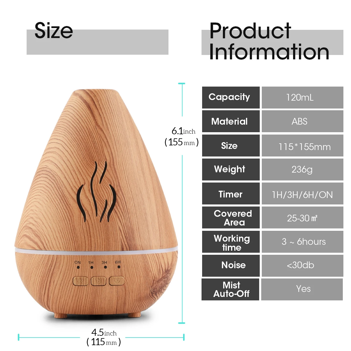 120ML Wood Grain Incense Burner Electric Humidifier Aroma Diffuser Pure White/Black/Brown Wood Grain For Home Car Office 4
