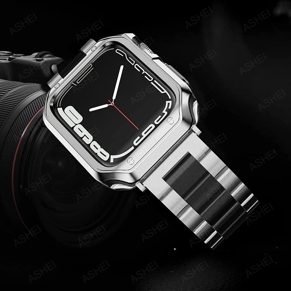 

Чехол для Apple Watch Серия 7 6 SE 5 4 3 45 44 40 41 мм, из нержавеющей стали, ТПУ, 2 шт.