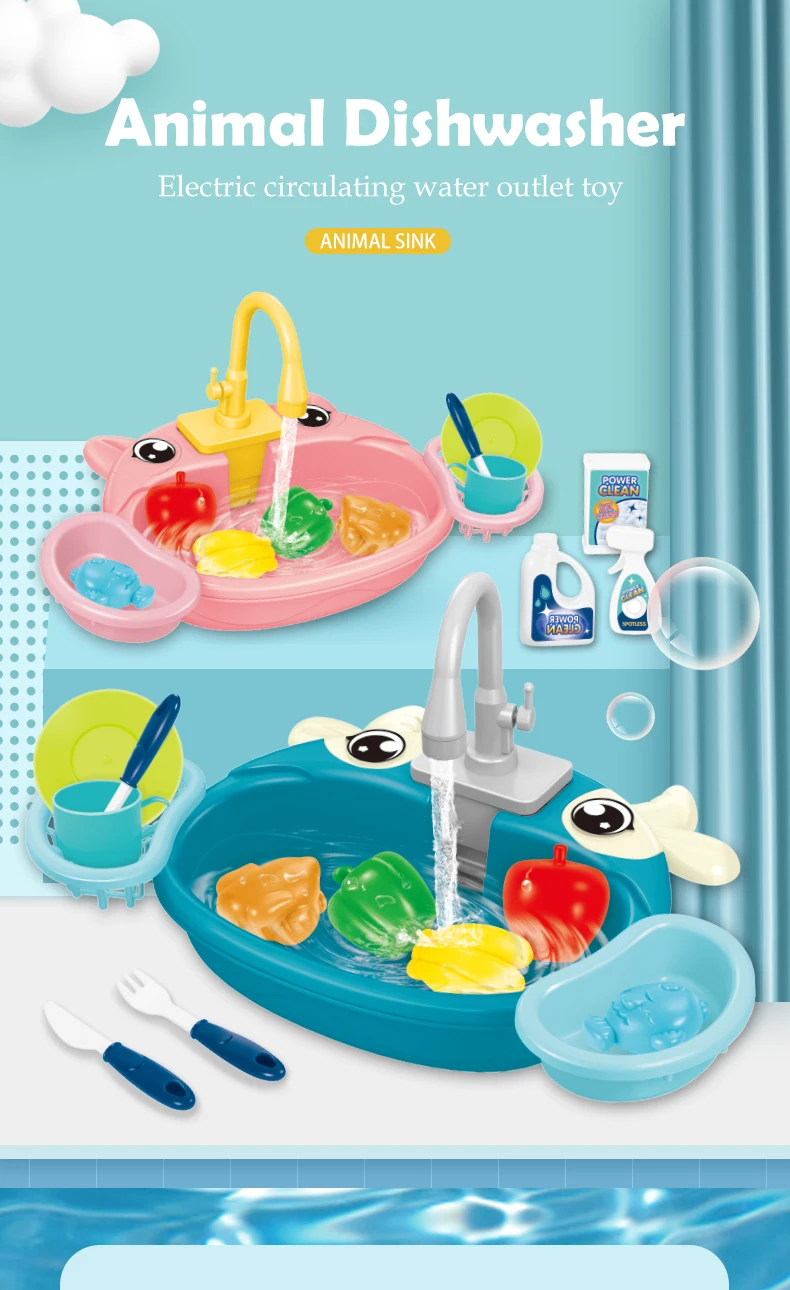 Dishwasher Kitchen Sink Toys, Toddler Kitchen Sink Toy Electric Playing Automatic Water Cycle System Toy Gifts for Kids 