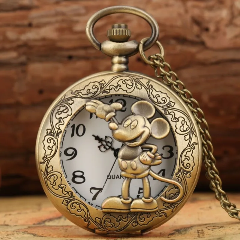 

Disney MickeyMouse DonaldDuck Quartz Pocket Watch Retro Cartoon Flip Cover Student Necklace Watches Cute Girls Jewelry Gifts