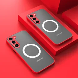 Magnetic Frosted Matte Shockproof Wireless Charging Case for S24Plus (Red)