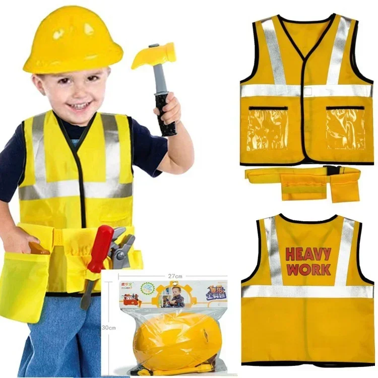 

2024 Construction Worker Costume Kit For Kids Role Play Toy Set Career Costumes Heavy Worker Cosplay Costumes