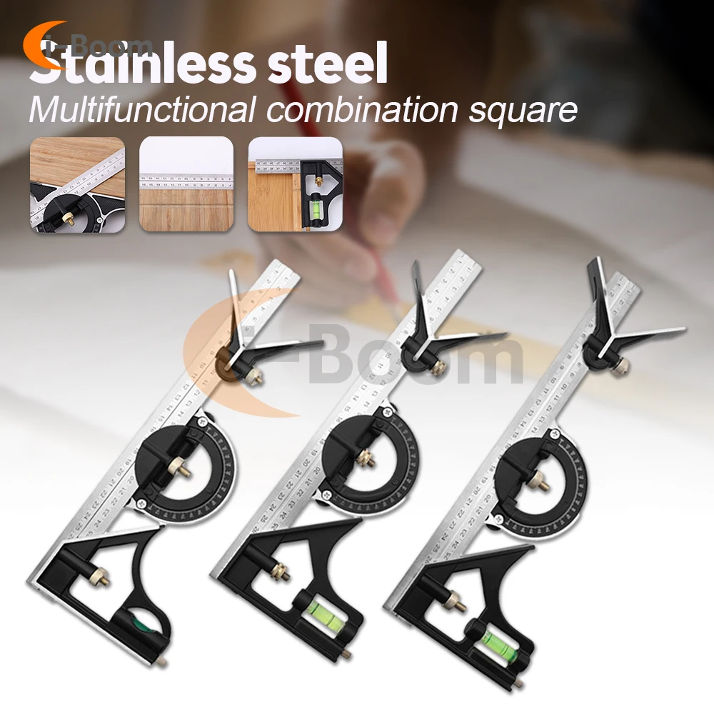 Multifunction Square Angle Ruler High-precision Woodworking Scribing Mark Line Measuring Tools Kit Stainless Steel Durable Level 2