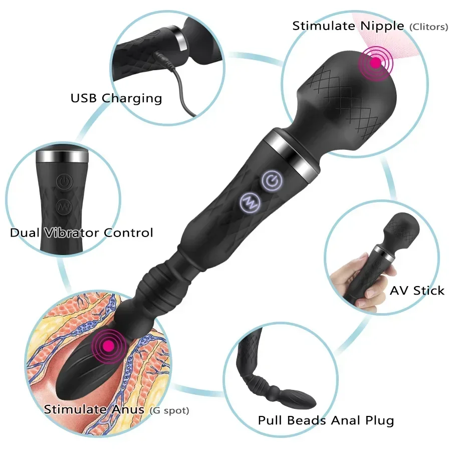 Dildo Sex Toys Double-ended Wand G-Spot Massager Stimulator Anal Plug For Couple Clitoris Stimulator Adult
