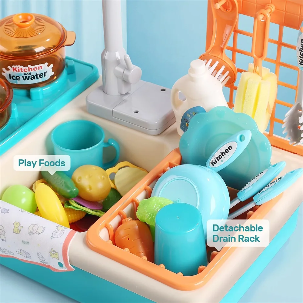  SmartChef Play Kitchen Sink Toys, Blue Electric Dishwasher Playing  Toy with Running Water, Play Food & Tableware Accessories, Kitchen Set Toys,  Role Play Sink Set for Toddlers Kids Boys Girls 