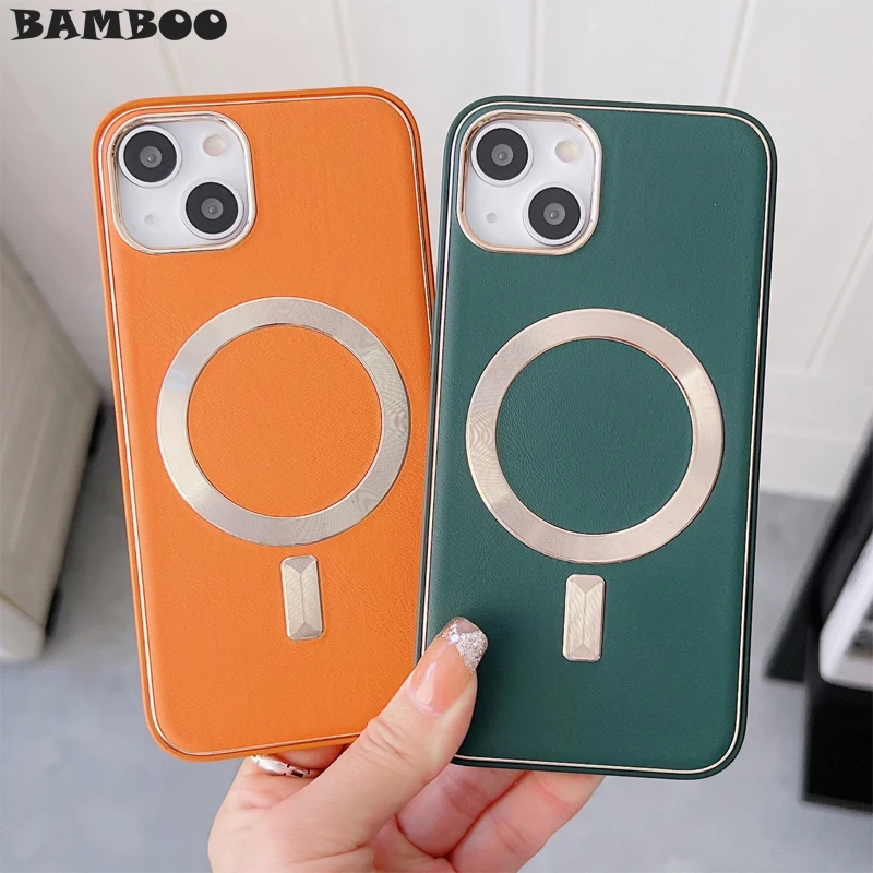 

Роскошный кожаный чехол из мягкого ТПУ, ударопрочный телефонный чехол для iPhone 14 Plus 13 12 11 Pro Max Magsafe, сильный магнитный беспроводной зарядный ч...