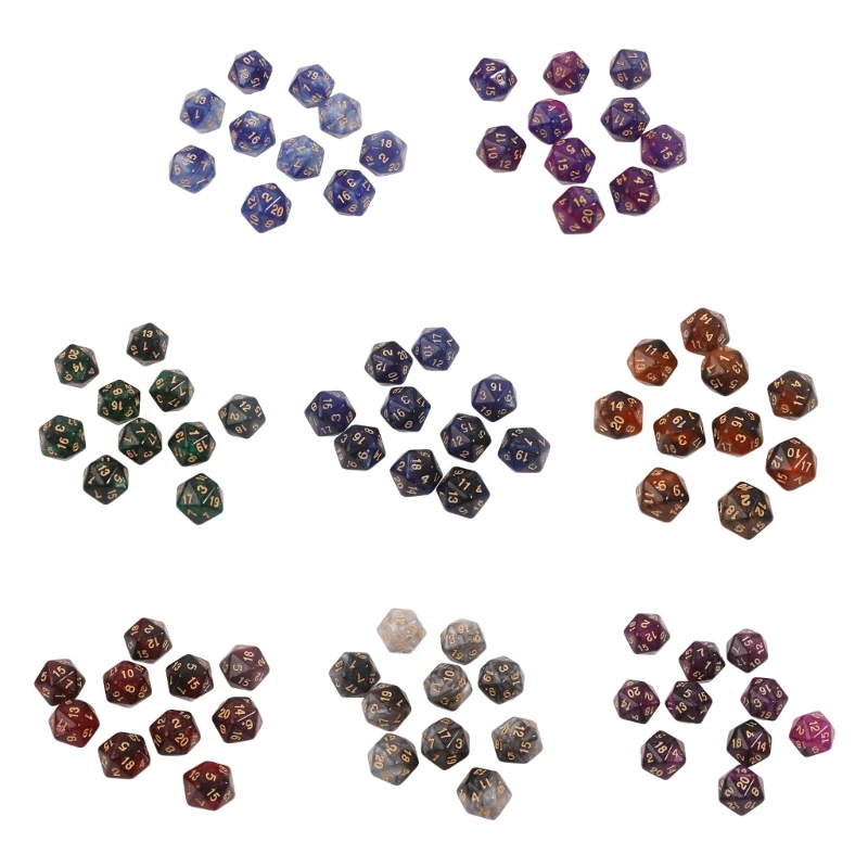 

10 Pcs Polyhedral RPG Acrylic 20-Sided Double-Color Game for Aesthetic Conscious Tabletop Player Easy-Use
