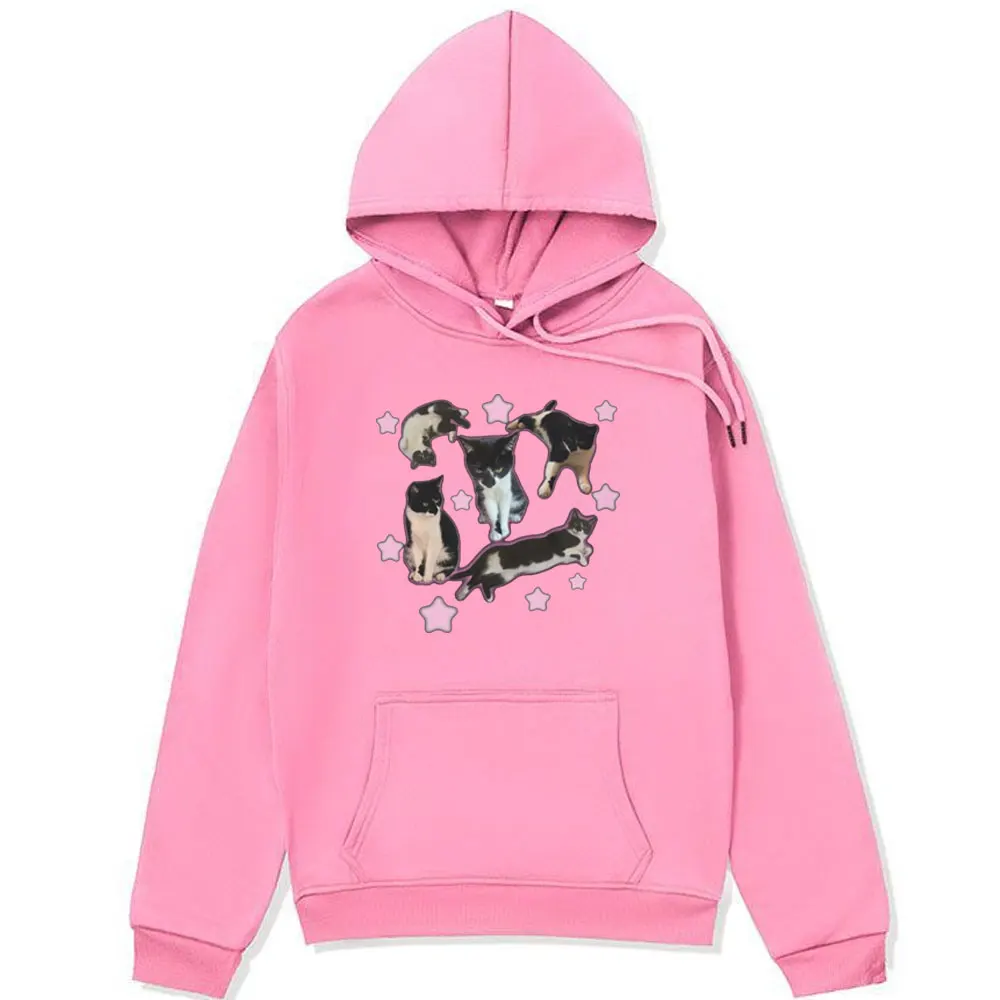 Funny Cute Cat Meme Kawaii Aesthetic Harajuku Hoodie Male Fashion Oversized Sweatshirt Men Women's Streetwear Fleece Hoody Tops
