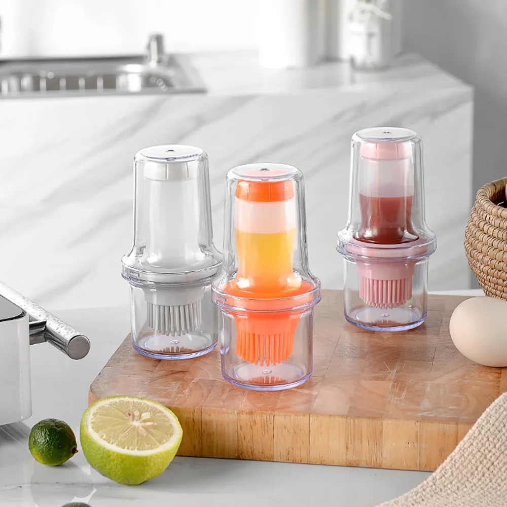 Oil Bottle Brush Silicone BBQ Grill Oil Bottle With Brushes Basting Oil Baking Brushes With Cover
