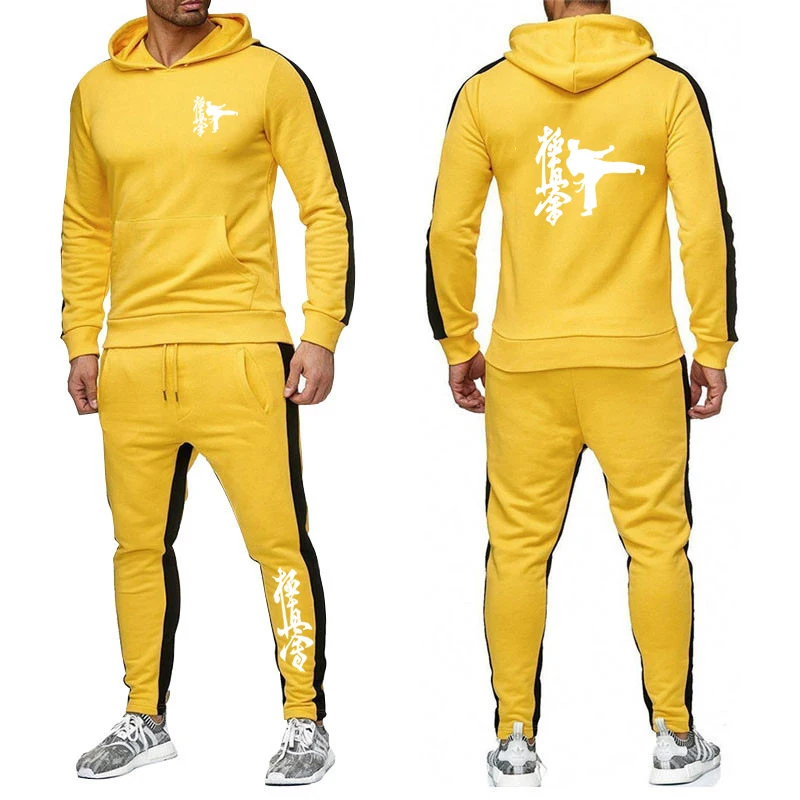 2024 Classic Mens Kyokushin Karate Solid Color Tracksuit Hooded Sweatshirts Pants High Quality Casual Sports Hoodie Jogging Suit 3