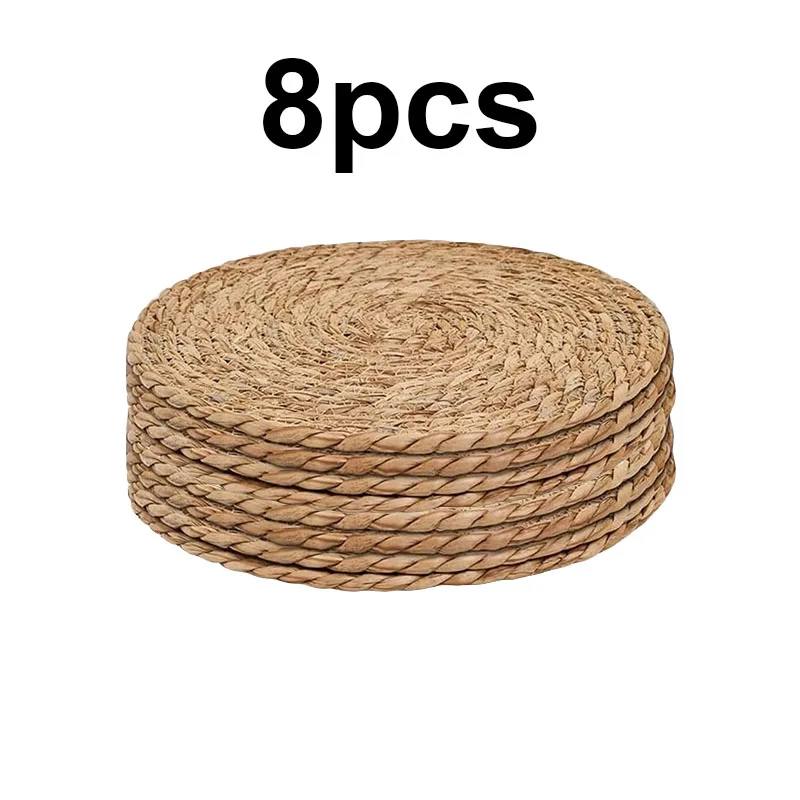 4/8/12 stücke Runde Gewebte Tischsets Set Boho Rattan Tischset Natürliche Tischsets 12 Zoll Bauernhaus Weben Stroh geflochtene Tisch Abendessen Matte – Detail 9