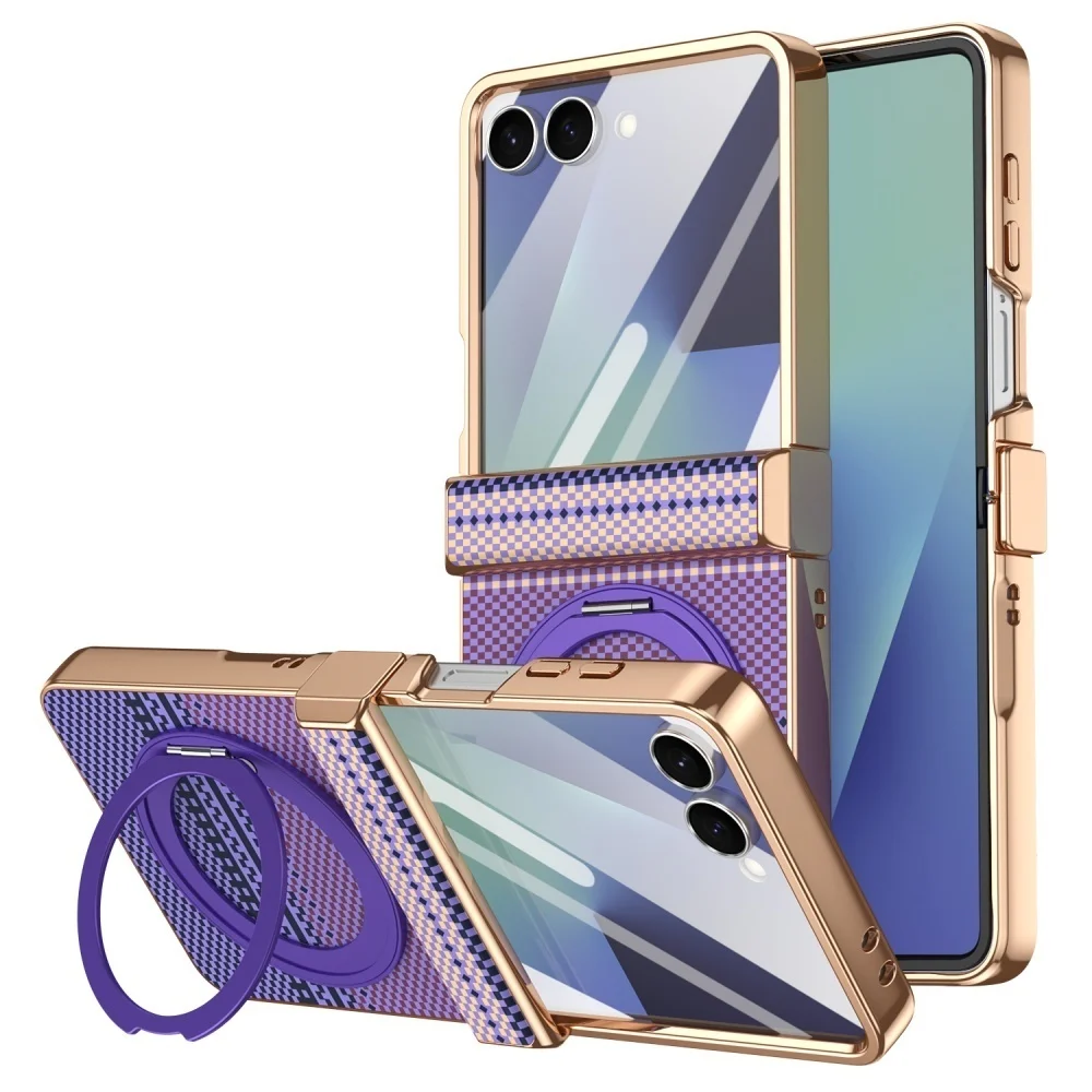 Vacuum Plated PC HD Front Screen Film Case with Metal Rotating Bracket Cover