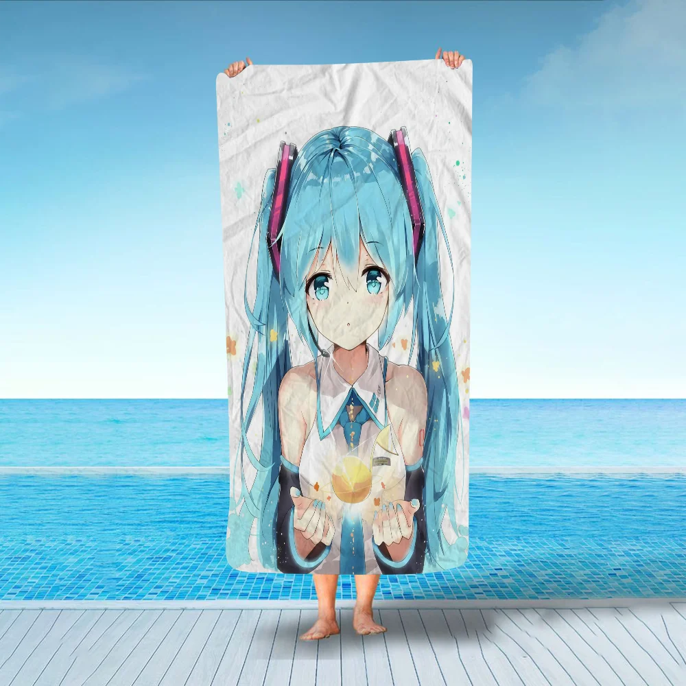 Hatsune Miku Beach Towel Cartoon Cute Summer Kids Large Bath Pool Beach Towel Microfiber Absorbent For Swimming Travel 6