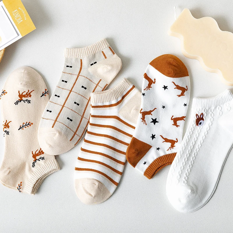 

2023 Summer New Women Cartoon Animal Socks 5 Pairs Of Kawaii Trail Pattern Thin Breathable Comfortable Invisible Socks EUR 35-39