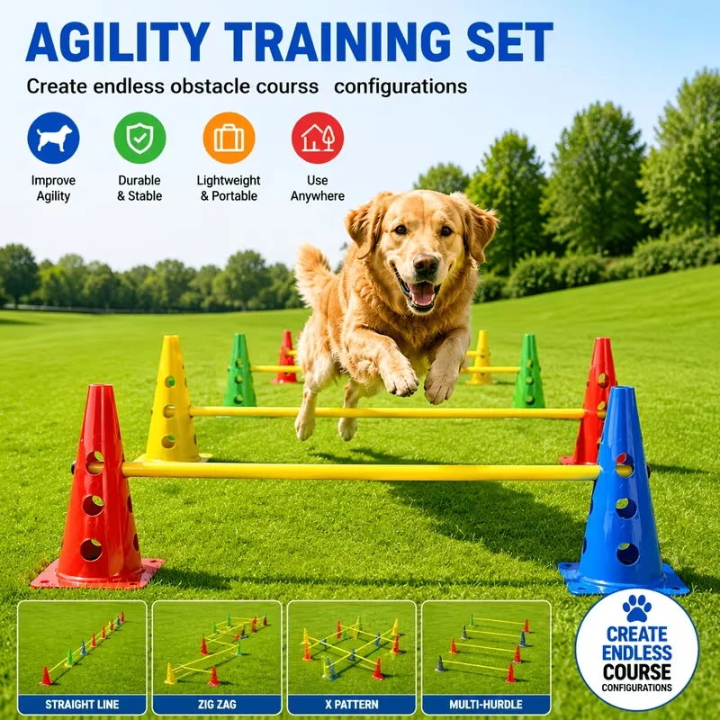Ultimate Dog Training Obstacle Set - Windproof Cones & Marker Poles for Outdoor Exercise, Portable & Easy Storage
