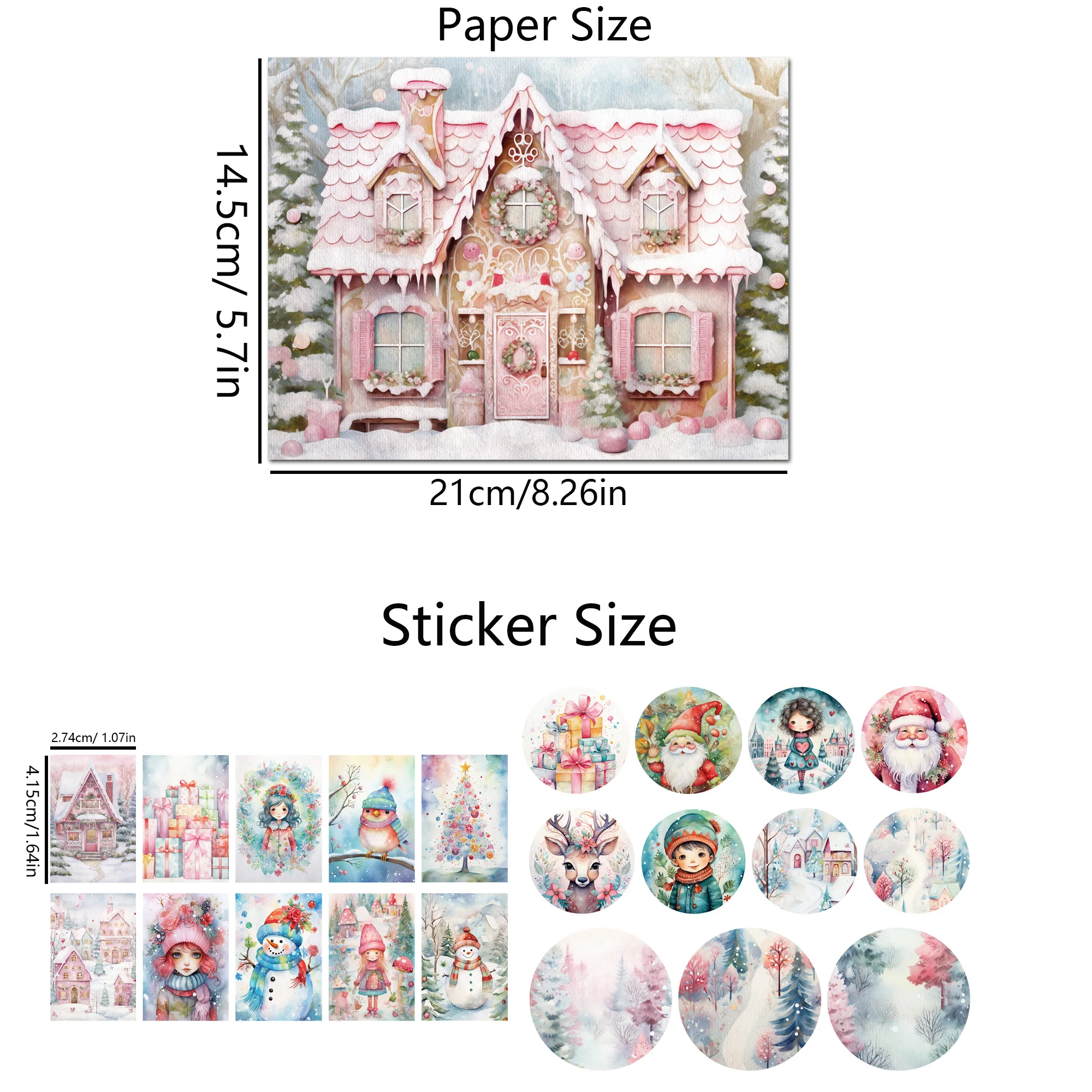 Scrapbooking Paper 54pieces Christmas DIY Writable Background Paper Set with Sticker for Arts Crafts Scrapbooking Supplies