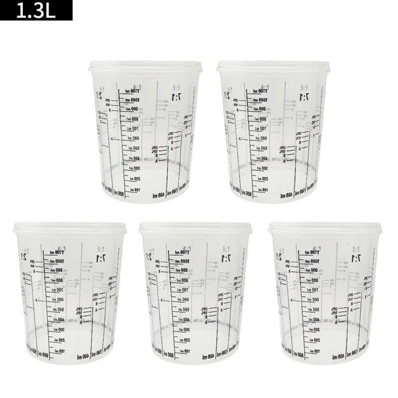 5Pcs Disposable Graduated Clear Plastic Paint Mixing Cups Calibrated