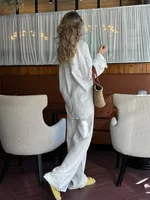 Ensemble chemise en coton et lin pour femmes, couleur unie, décontracté, Chic, chemisier boutonné, cordon de serrage, pantalon à jambes larges, vêtements de vacances d'été, 2025 2