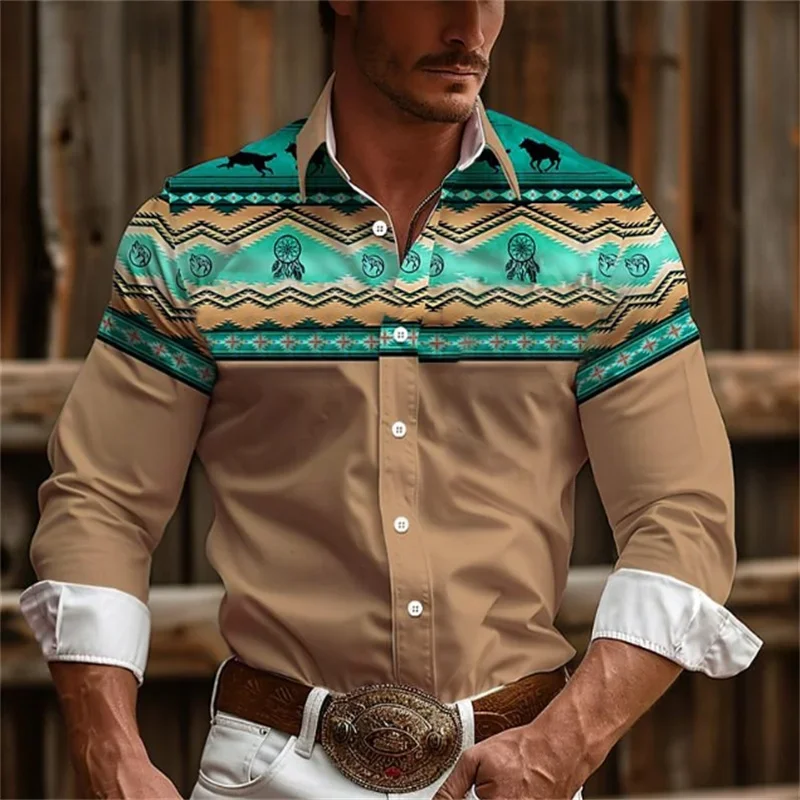 

Fashionable Shirts Men's Retro Floral Soft Comfortable Pink Blue Green Casual Outdoor Street Tops Plus Size European Sizes