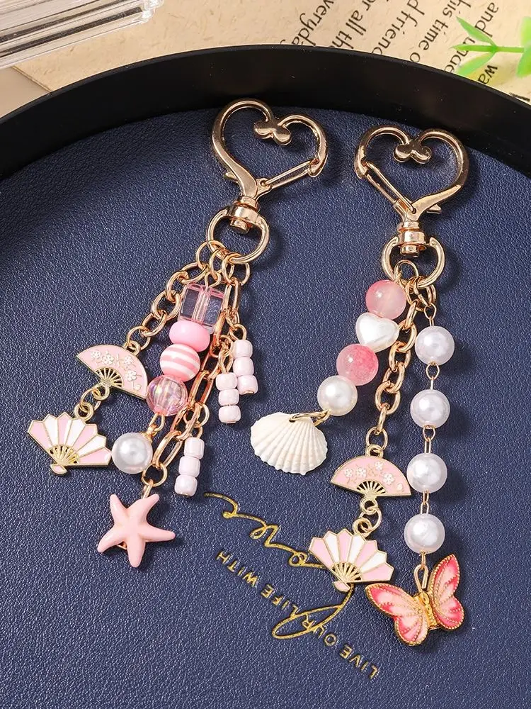 Aihua Niedlicher Y2K Perlen-Seestern-Schlüsselanhänger für Frauen und Mädchen, Rosa Schmetterling-Schlüsselringe, Handtaschenanhänger, Geburtstagsgeschenke – Detail 2