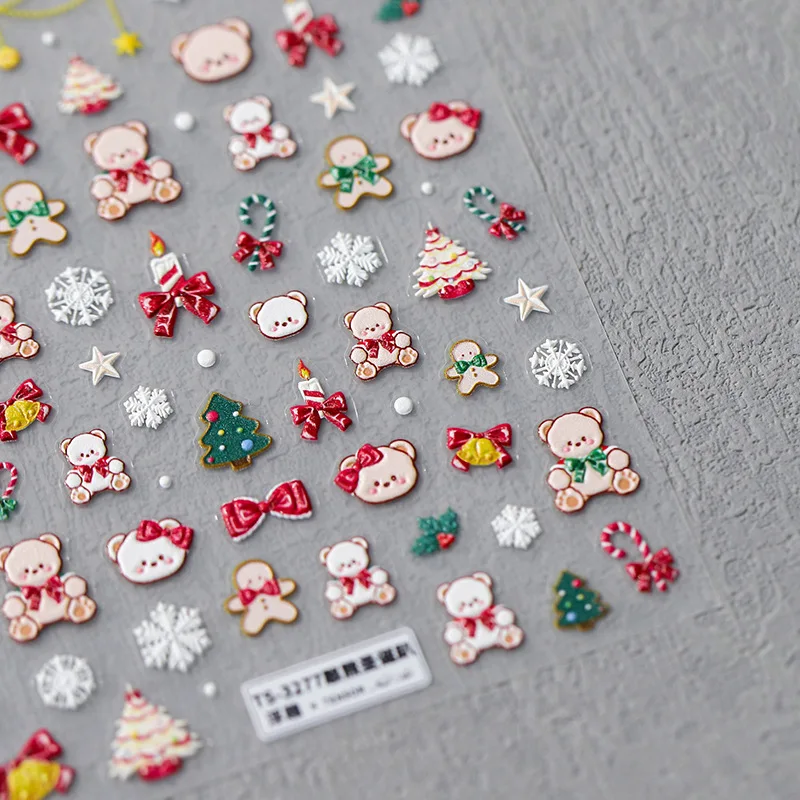

[Meow.Sensei] Christmas Thin Tough Three-Dimensional Nail Sticker Pro Adhesive Nail Stickers TS-3276 Han Bear Christmas Party