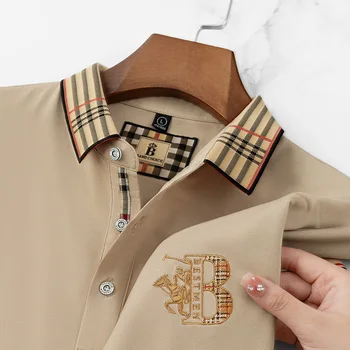 Summer men's fashion casual short sleeved polo shirt high-end boutique embroidered top comfortable and breathable lapel T-shirt 1