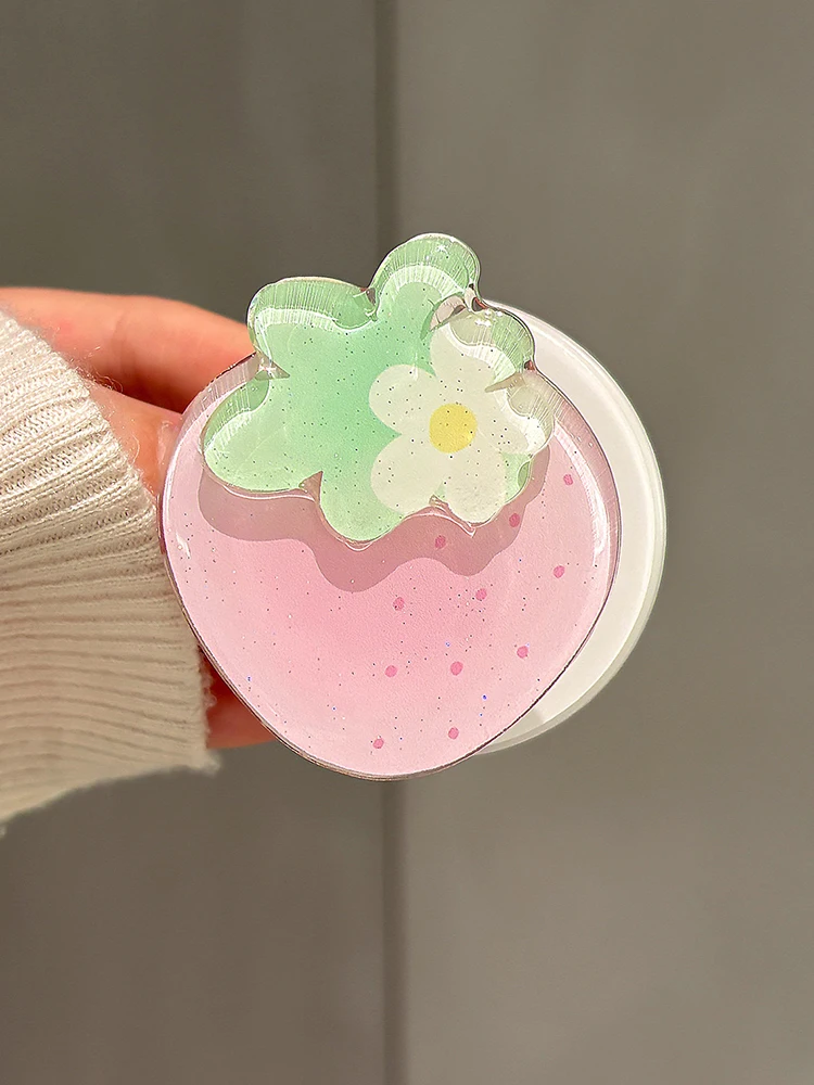 Stylish Strawberry Grip Tok Stand with Gradient Stars and Magnetic Wireless Charging Cover