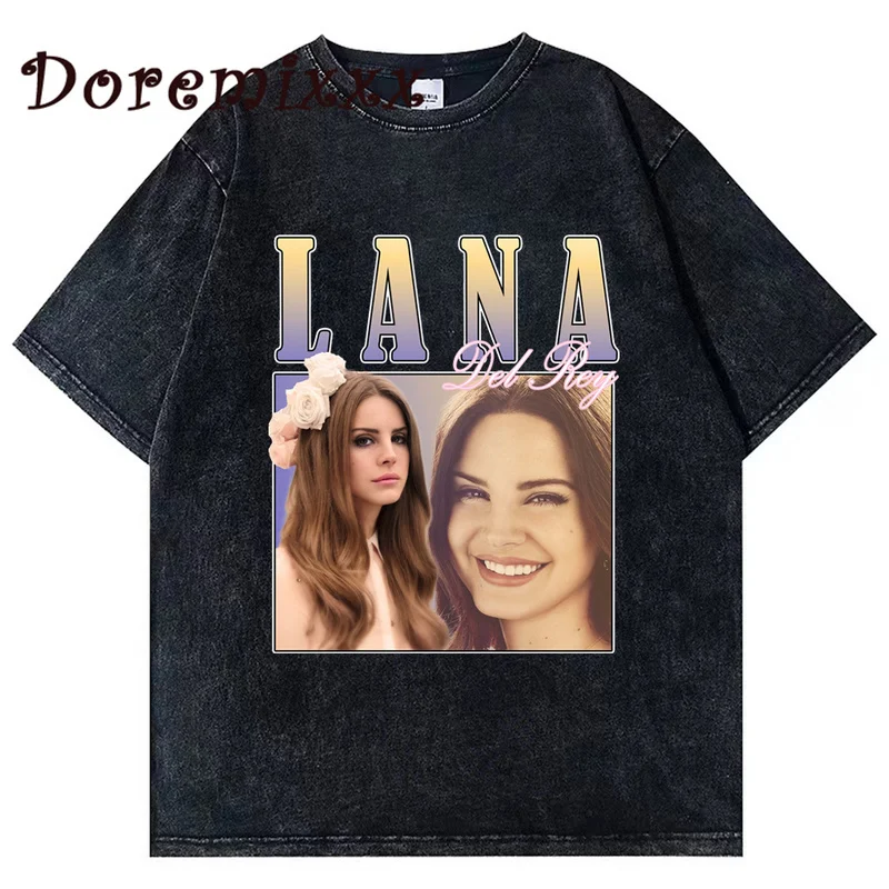 

New Lana Del Rey 90s Vintage Washed T Shirt Mens Oversized 100% Cotton Unisex T-shirts Women Graphic Tees Harajuku Male Tops