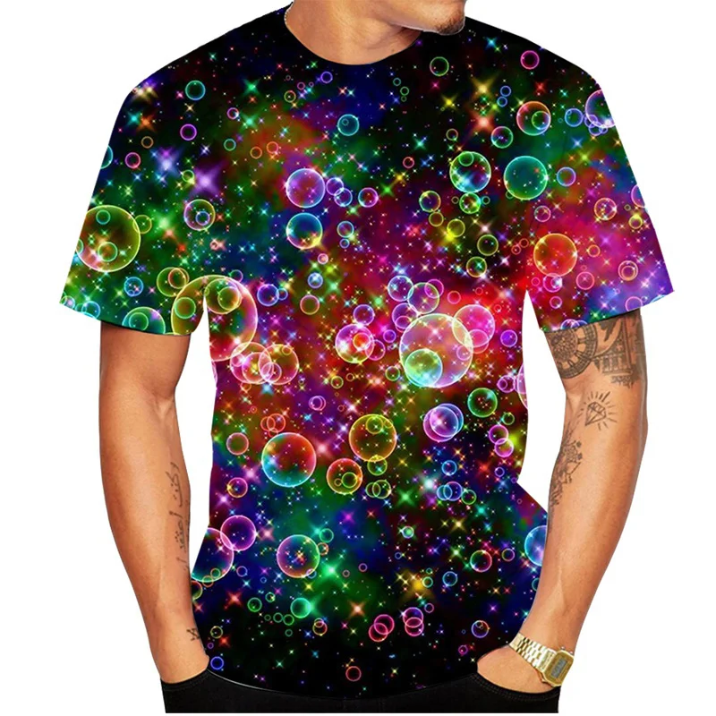 Maglietta Uomo Con Cappuccio Arcobaleno Sfumato - T-Shirt Sportiva Colorata Stampa 3D, Girocollo, Slim Fit, Casual Estiva