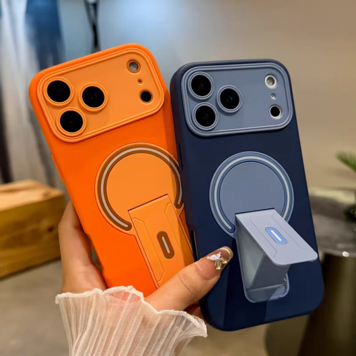 Large Window Invisible Bracket Stand Magnetic Phone Case with Kickstand