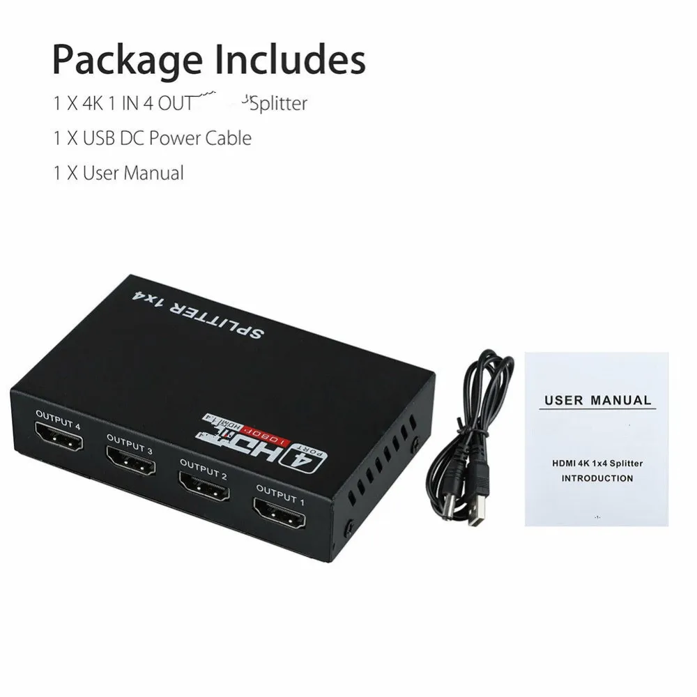 3D 1080P HDMI-compatible Splitter 1 in 4 out Power Signal Amplifier Audio Spliter Switch HD Converter Adapter