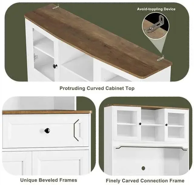 Pantry Storage Cabinet, Kitchen Hutch with Buffet Cupboard, Utility Pantry Cabinet with Microwave Stand,Tall Kitchen Cabinets 5