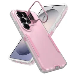 Shockproof Armor Flip Lens Stand Phone Case Cover - Galaxy S23 Ultra (Translucent Pink)