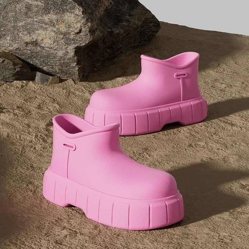 

Women Rainboots Rose Pink EVA Thick Sole Outdoor Waterproof Rain Shoes Fashion Solid Casual Removable Ankle Boots Lightweight
