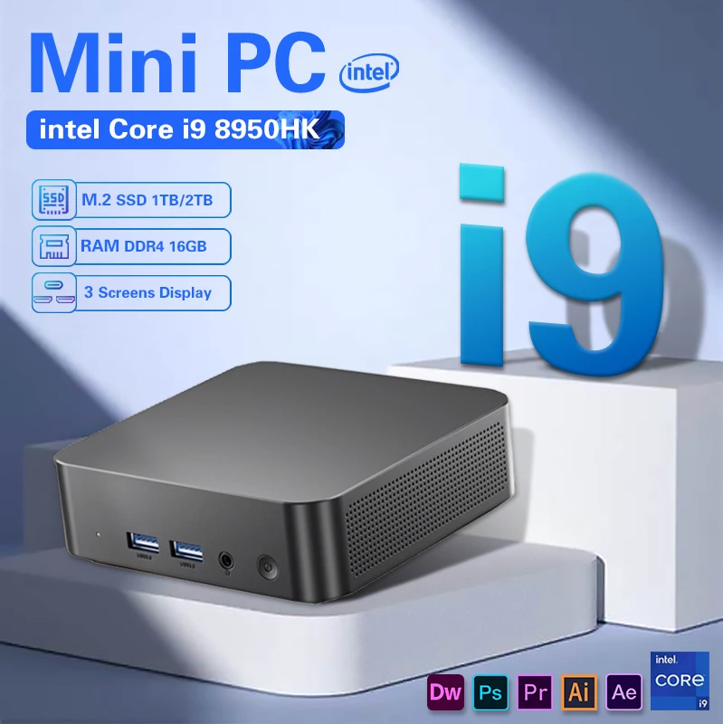 Intel Core i9 8950HK 게이머 미니 PC 특수 컴퓨터 1000mbps 이더넷 UHD 그래픽 Windows 11 BT5.2 Wifi6 1TB 2TB SSD 16GB DDR4