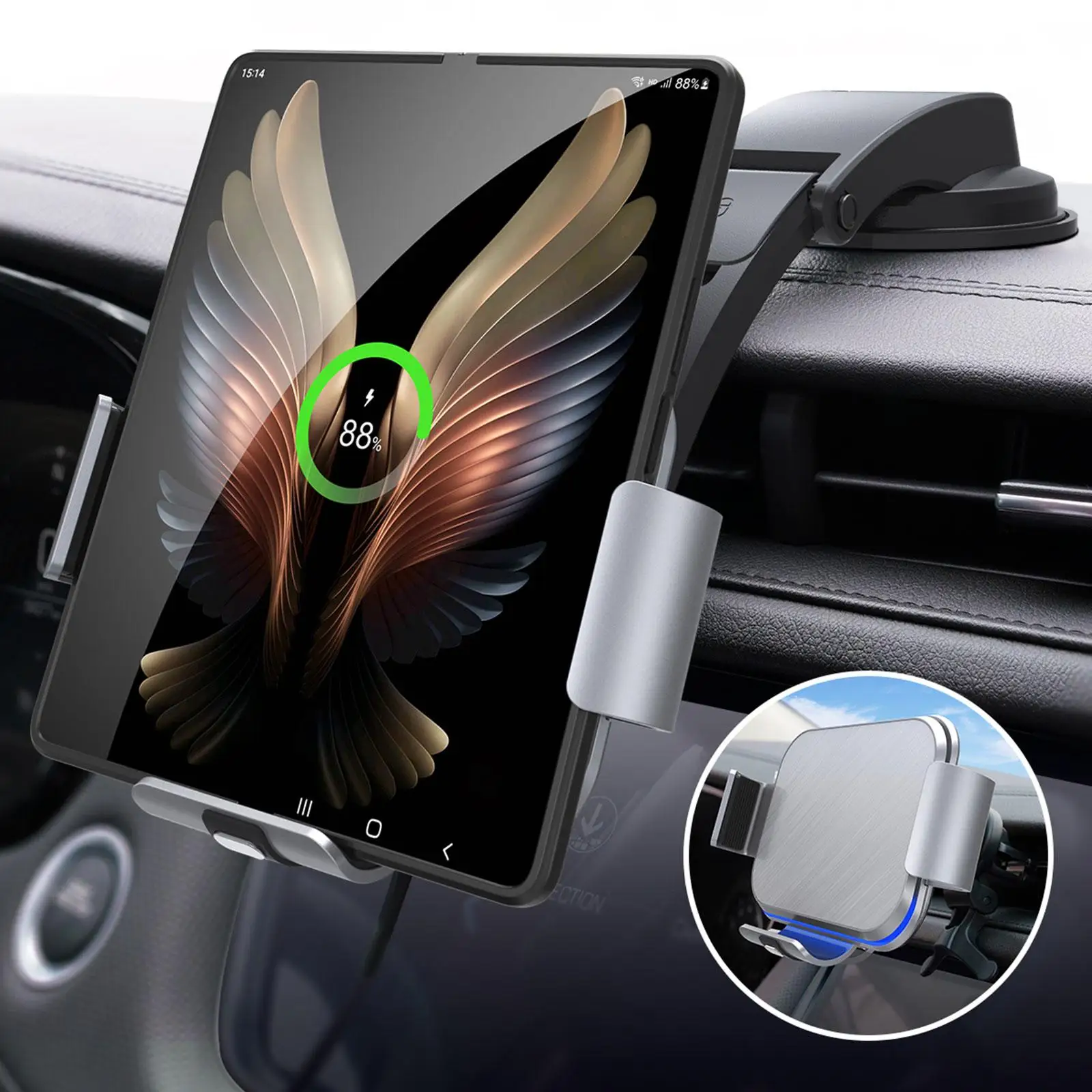 30W Car Mount Phone Holder Compatible For Samsung Galaxy Z Fold 4/3/13 Pro Max/11/12 Series Pixel 6/ S22 Ultra/S21