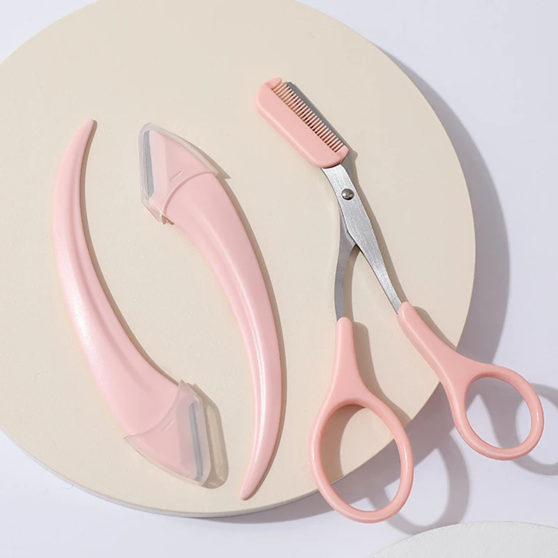 Eyebrow Trimmer Set Curved Eyebrow Trimmer Eyebrow Scissors With Comb Stainless Steel Razor Hair Scissors Brow Trimmer Set Make Up Tool