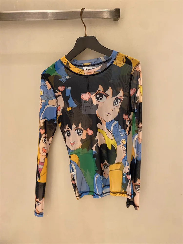 moda cartoon print manga longa camiseta underlay