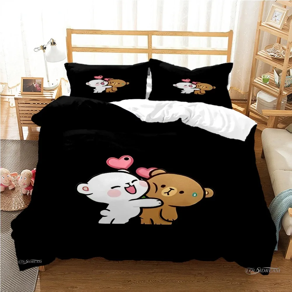Bubu Dudu Cartoon Bear Panda Duvet Cover Set with kawaii print on queen bed